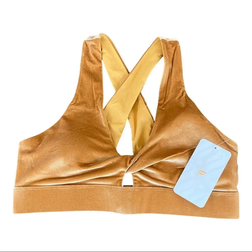 Fabletics Oasis Twist Velour Sports Bra In Light Honey Size XL New With Tags